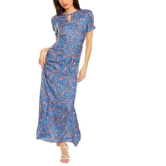 J. McLaughlin Dresses & Skirts - J. McLaughlin Womens Blue Floral Ferra Silk Maxi Dress US 6